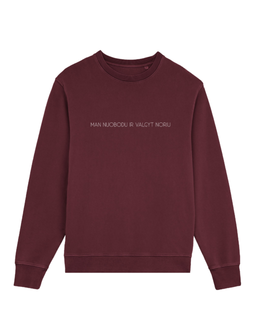 Burgundy spalvos džemperis <br/> "MAN NUOBODU IR VALGYT NORIU"