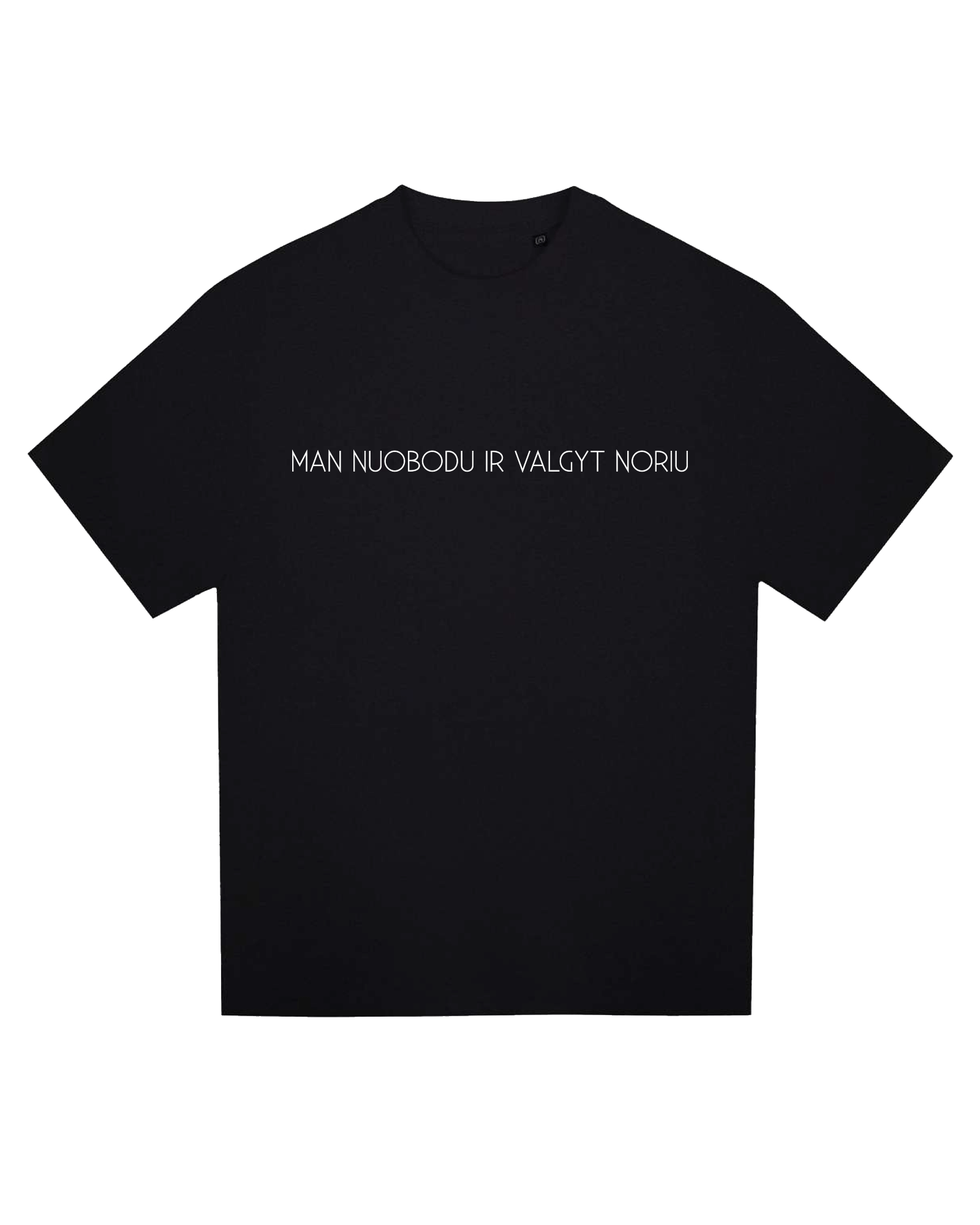 Juodi oversize marškinėliai <br/> "Man nuobodu ir valgyt noriu"