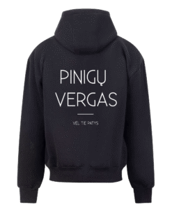 Juodas džemperis su užtrauktuku <br/> "pinigų vergas"